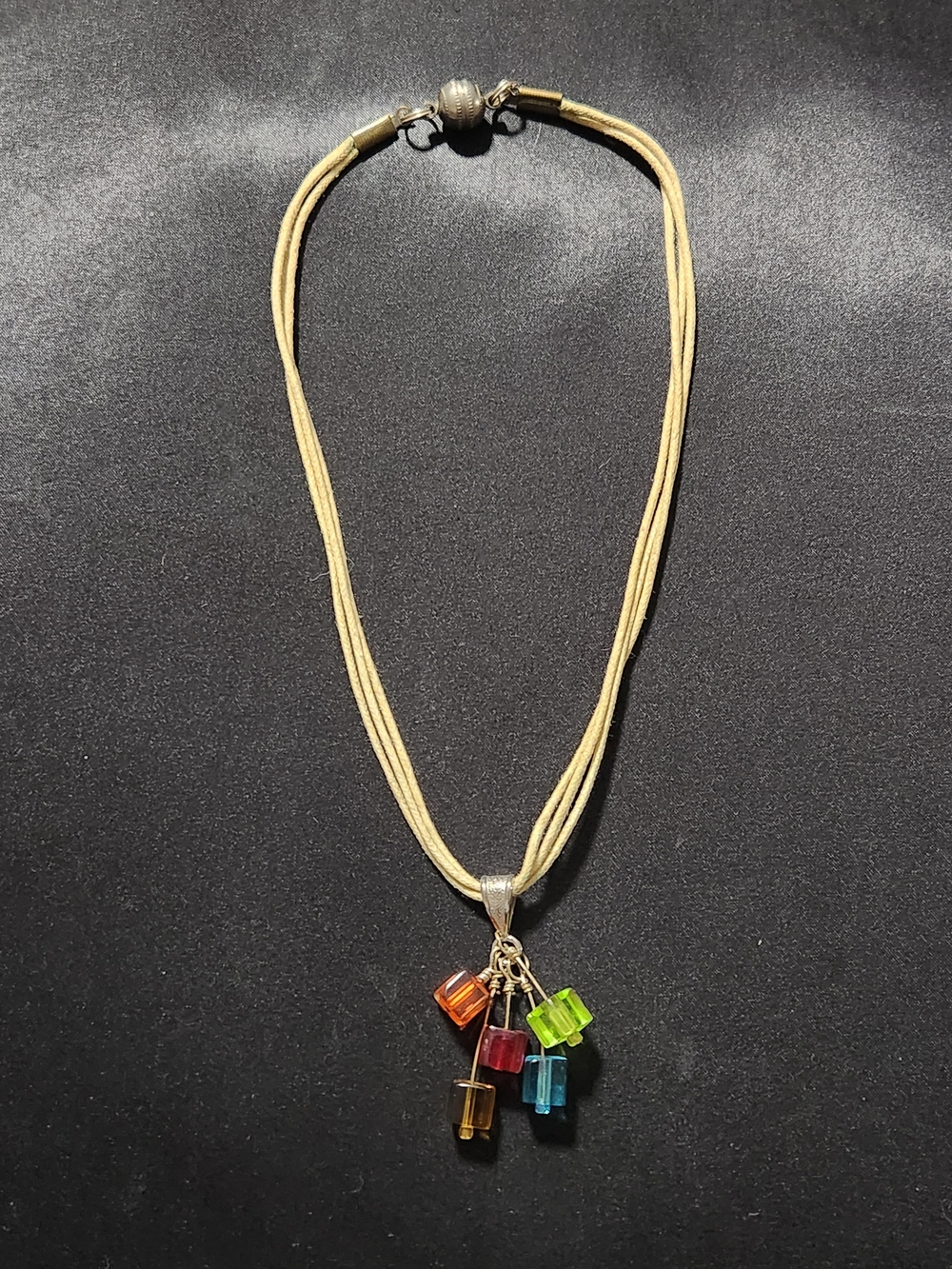 ​Vintage Multi Strand Cord Necklace Colorful Lucite Cube Bead Cluster Magnetic